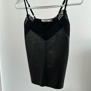 Bishop + Young Faux leather tank with lace trim